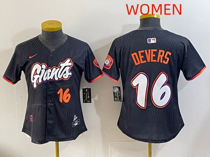 Women 2025 San Francisco Giants #16 Devers Black Joint Name Nike MLB Jersey style 02